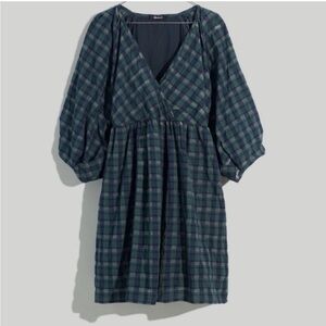 MADEWELL NWT Forest Plaid Marianna Puff-Sleeve Mini Dress XL